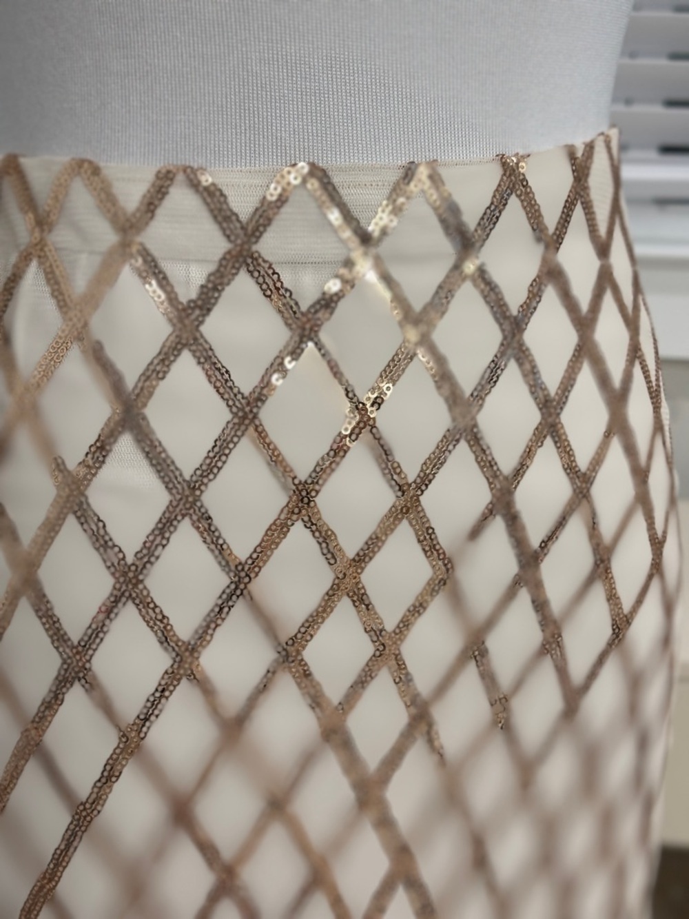 Anthropologie Self Contrast Elegant Cream Gold Lattice Maxi Skirt - Picture 2 of 8